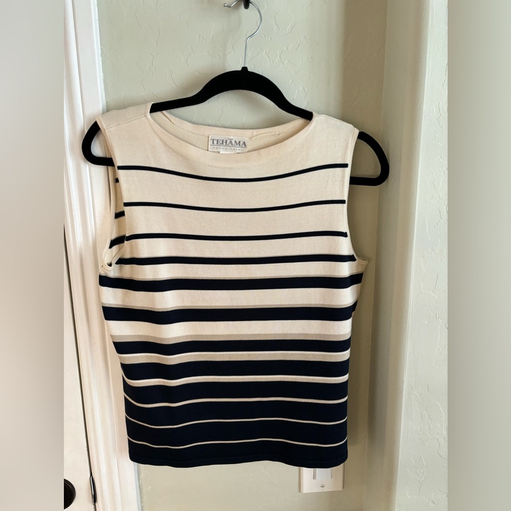 Tehama Nancy Haley 80% silk striped tank top, Size M.